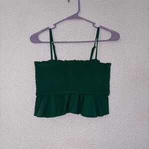 Cupshe Dark Green Smocked Ruffle Crop Top